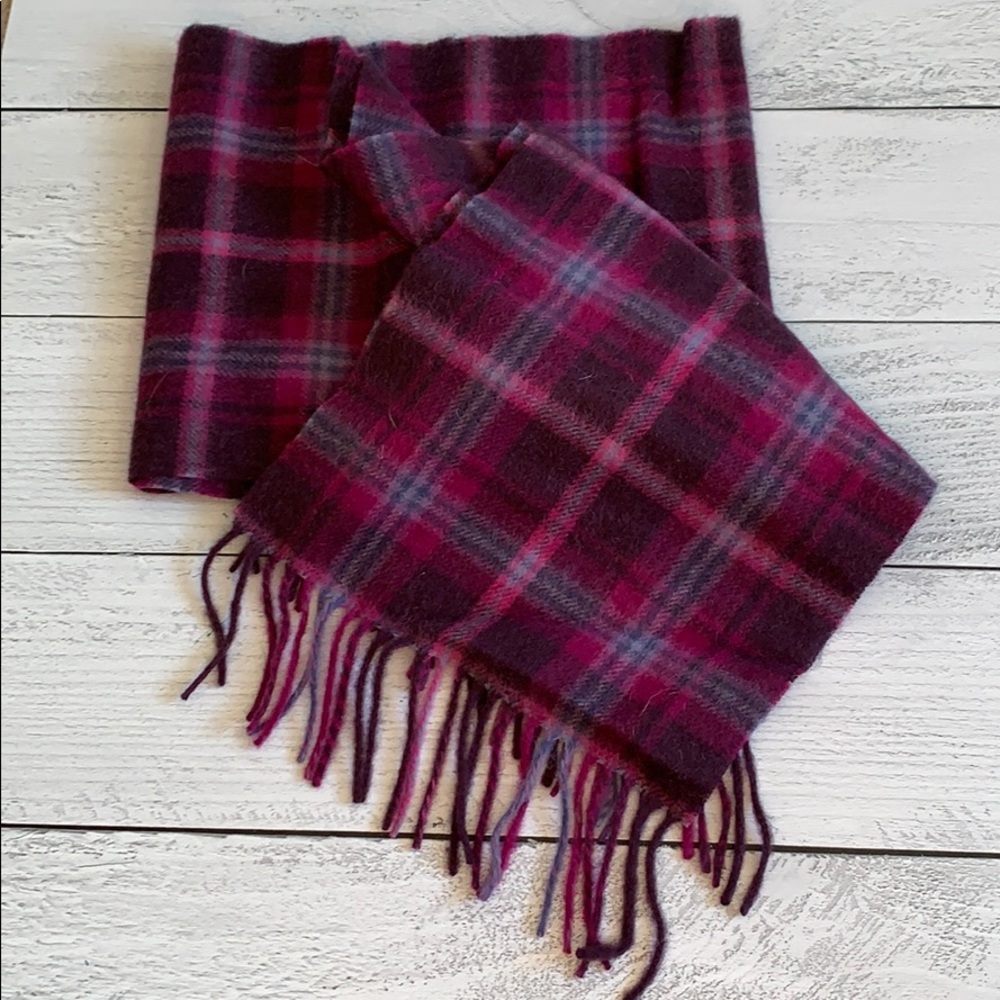 Purple plaid wool scarf from Ireland